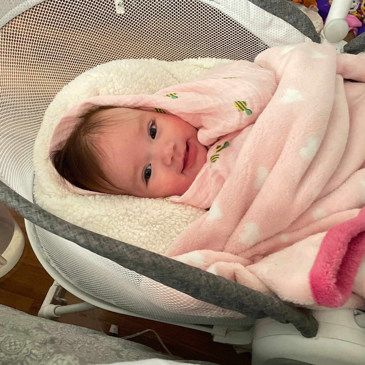 Zena joined the competition — help win amazing prizes! baby, bed, blanket, bonnet, clothing, cradle, crib, cushion, face, furniture, hat, head, homedecor, infantbed, newborn, person, photography, portrait, quilt, towel