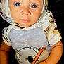 Kobe is registered to the contest to win money with this photo: baby, infant, hoodie, koala, cute, wide_eyes, clothing, sitting, portrait, child, skin, hand, face, expression, casual_wear, young, adorable, indoor, looking_at_camera, small_fingers