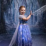 child, dress, blue_dress, princess, magic, snow, sparkles, smile, portrait, fantasy, castle, winter, costume, happy, girl, young_child, indoor, cape, playful, fairy_tale