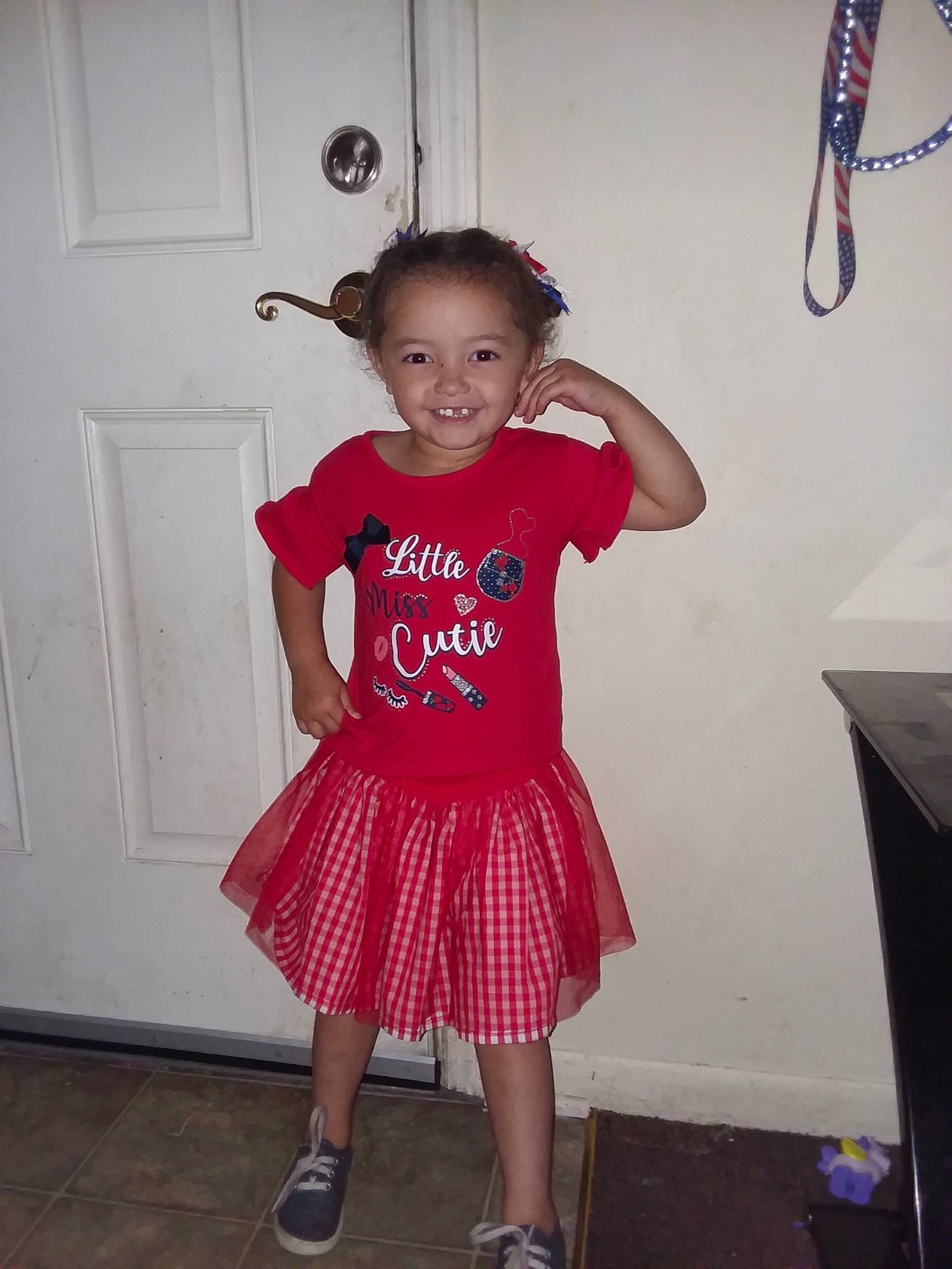 Briley is registered to the contest to win money with this photo: child, clothing, costume, dress, joy, person, pink, t_shirt, toddler, waist