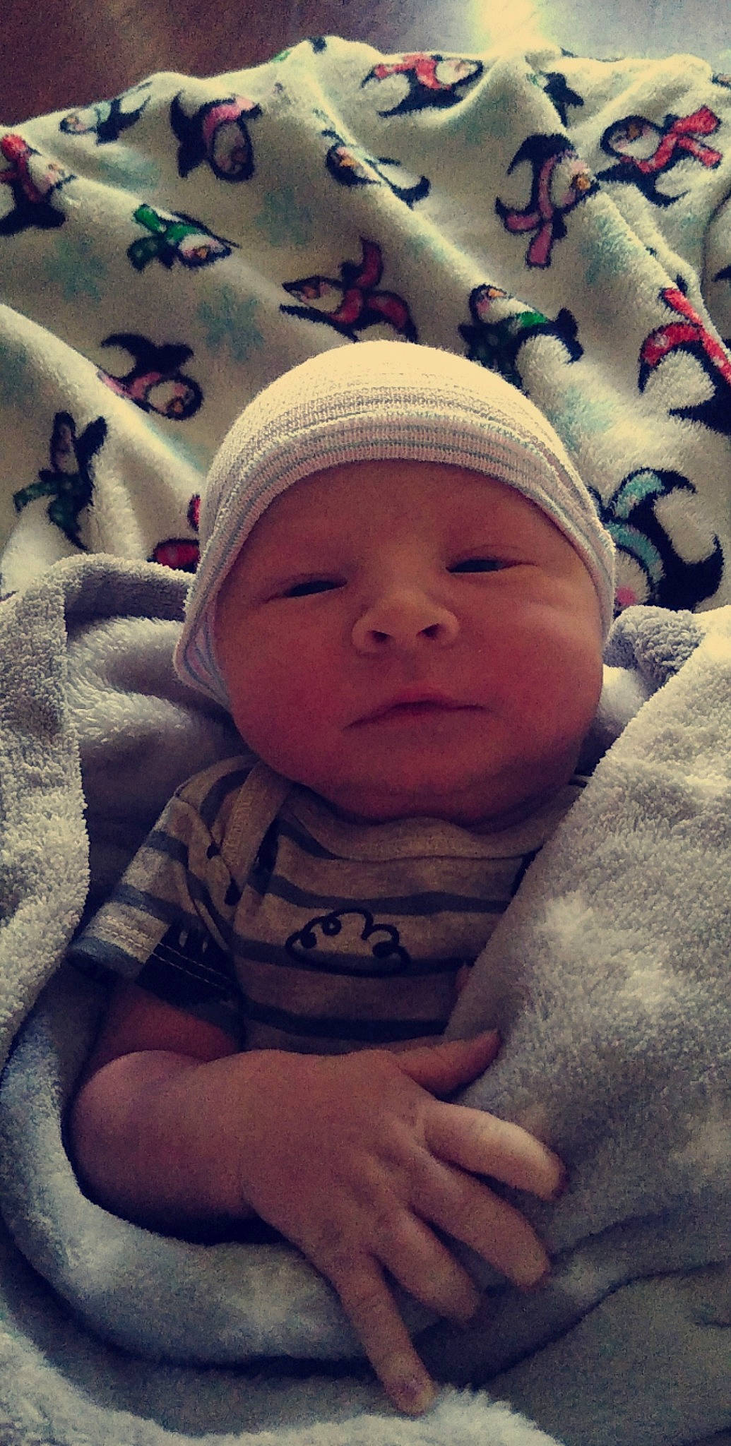 Kyle joined the competition — help win amazing prizes! baby, baby_sleeping, baby_toddler_clothing, cheek, child, chin, comfort, cool, face, happy, hat, headgear, headwear, knit_cap, linens, mouth, person, skin, sleeve, textile