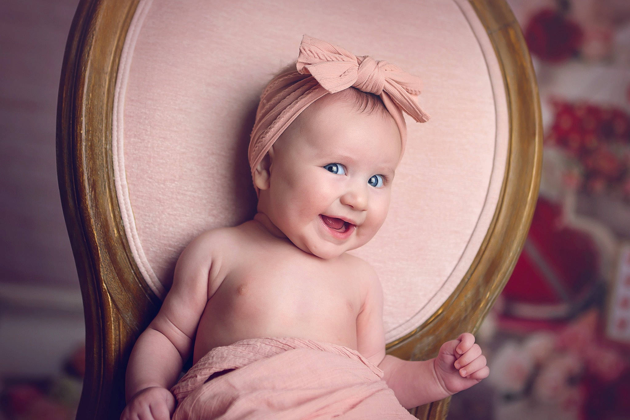 Makenzie joined the competition — help win amazing prizes! baby, baby_toddler_clothing, cheek, child, chin, ear, eyelash, facial_expression, flash_photography, fun, gesture, happy, headband, headpiece, iris, jewellery, person, pink, skin, smile