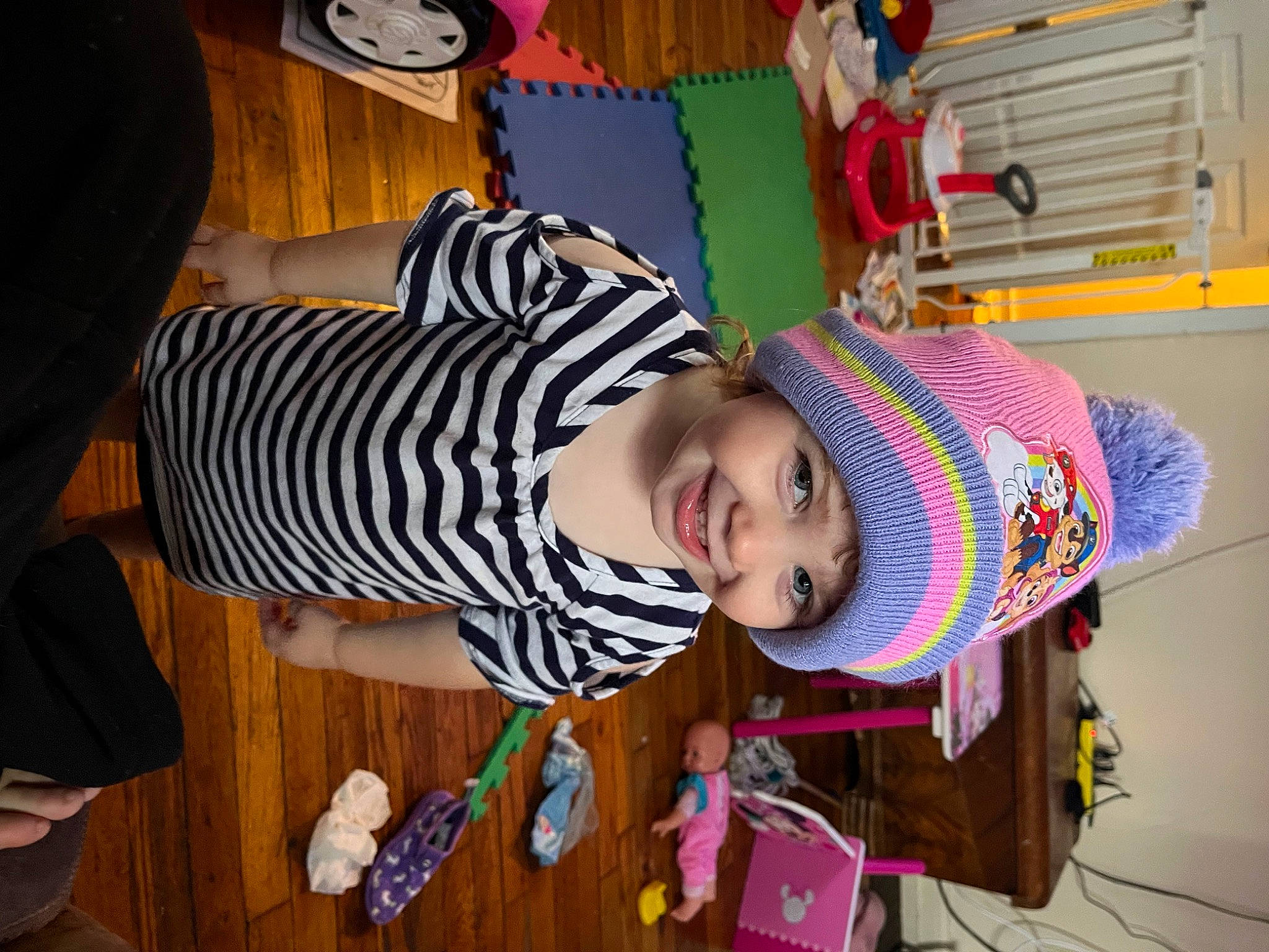 Alice joined the competition — help win amazing prizes! baby, baby_products, baby_toddler_clothing, child, flooring, fun, happy, hat, headwear, joy, magenta, pattern, person, play, room, toddler, wood