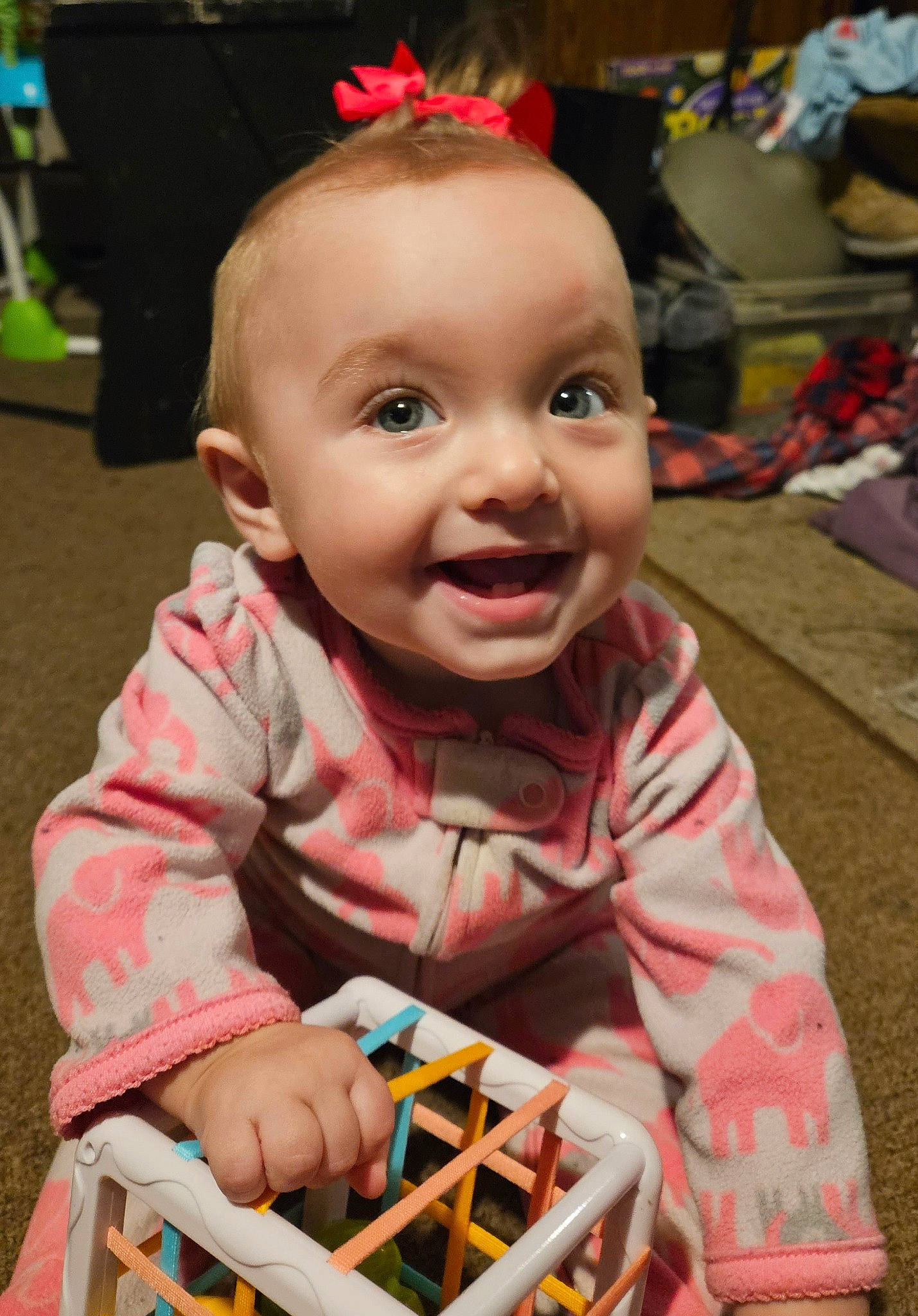 Ariah joined the competition — help win amazing prizes! baby, baby_toddler_clothing, cheek, child, event, eye, flooring, fun, happy, joy, people, person, photograph, pink, product, room, skin, smile, snapshot, toddler