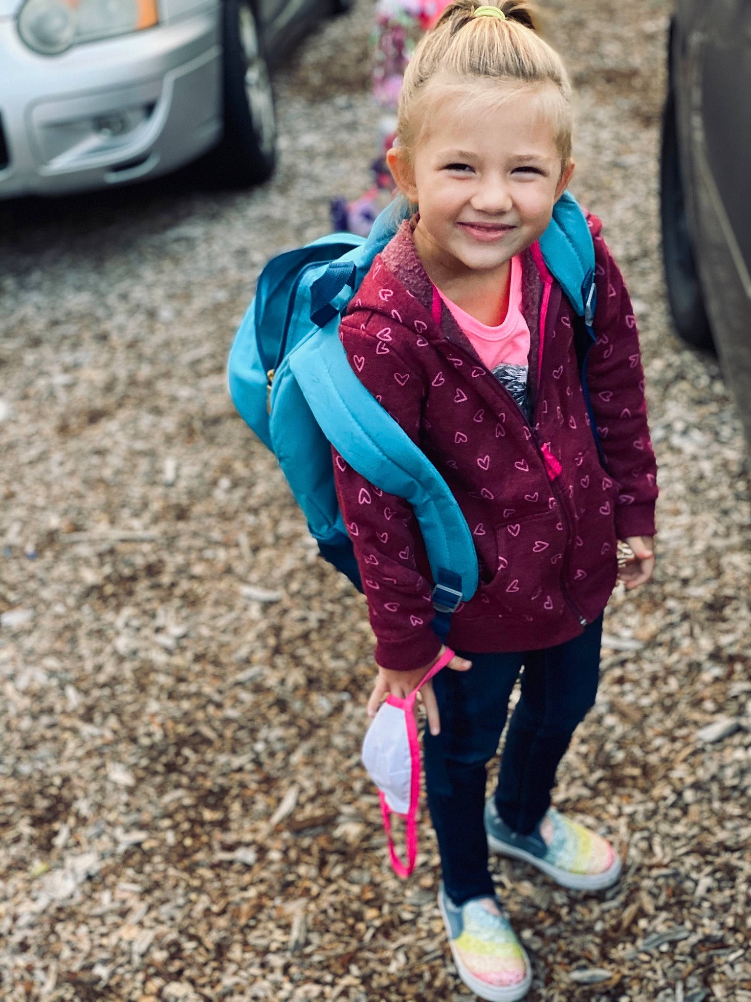 Emerie joined the competition — help win amazing prizes! alloy_wheel, auto_part, automotive_exterior, automotive_lighting, automotive_tire, automotive_wheel_system, baby_toddler_clothing, bumper, child, city_car, fender, headlamp, joy, magenta, person, pink, purple, rim, toddler, vehicle_door