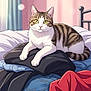 Stache is registered to the contest to win money with this photo: bed, bedroom, blanket, cat, clothes, cozy, digital_art, ears, folded_clothes, illustration, jacket, jeans, paws, pillow, relaxed, striped_fur, tabby_cat, tail, whiskers, yellow_eyes