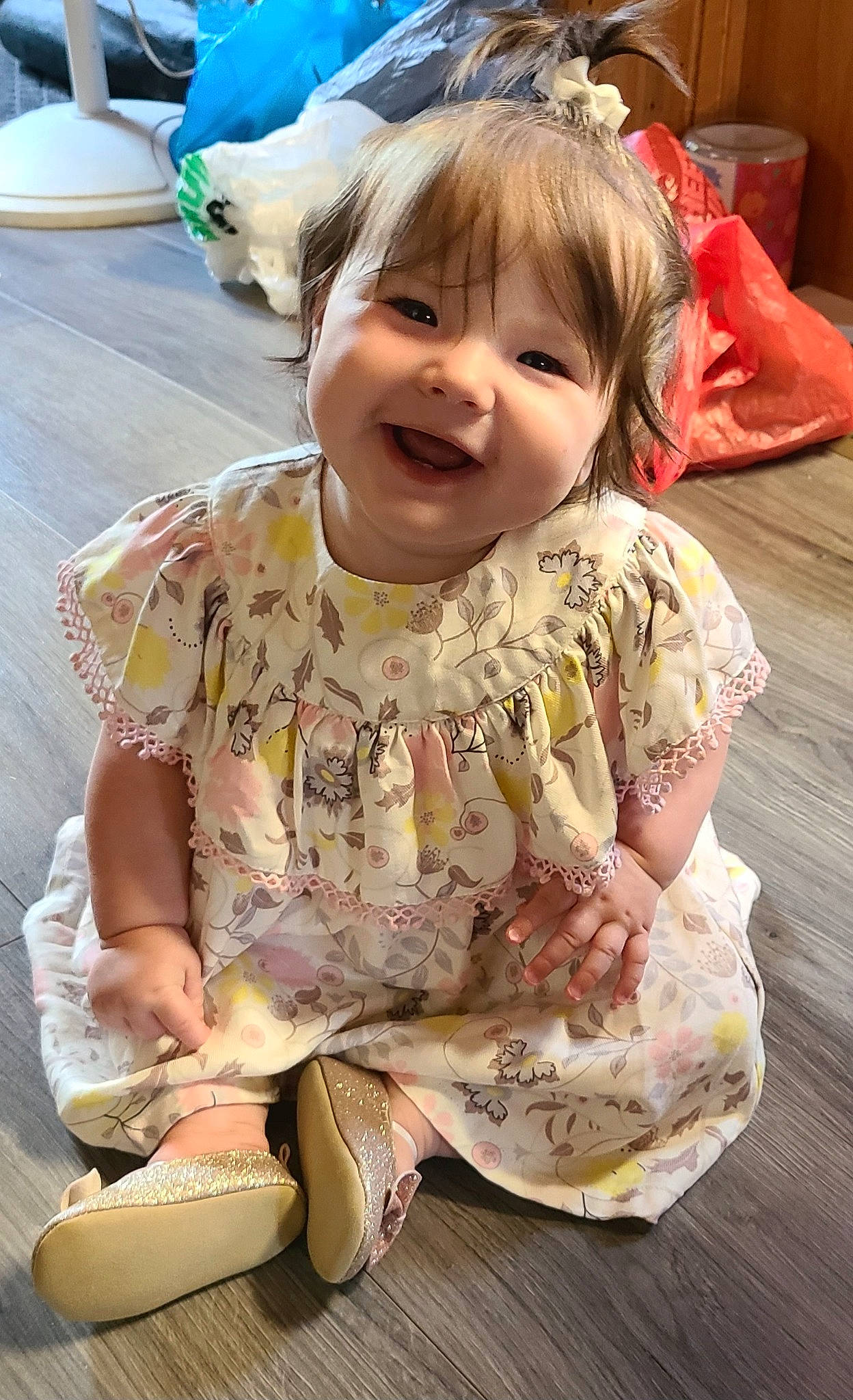 Harper-rae is registered to the contest to win money with this photo: baby, baby_toddler_clothing, cheek, child, dress, event, eye, face, fun, hair, happy, iris, joy, pattern, person, pink, sitting, skin, sleeve, smile