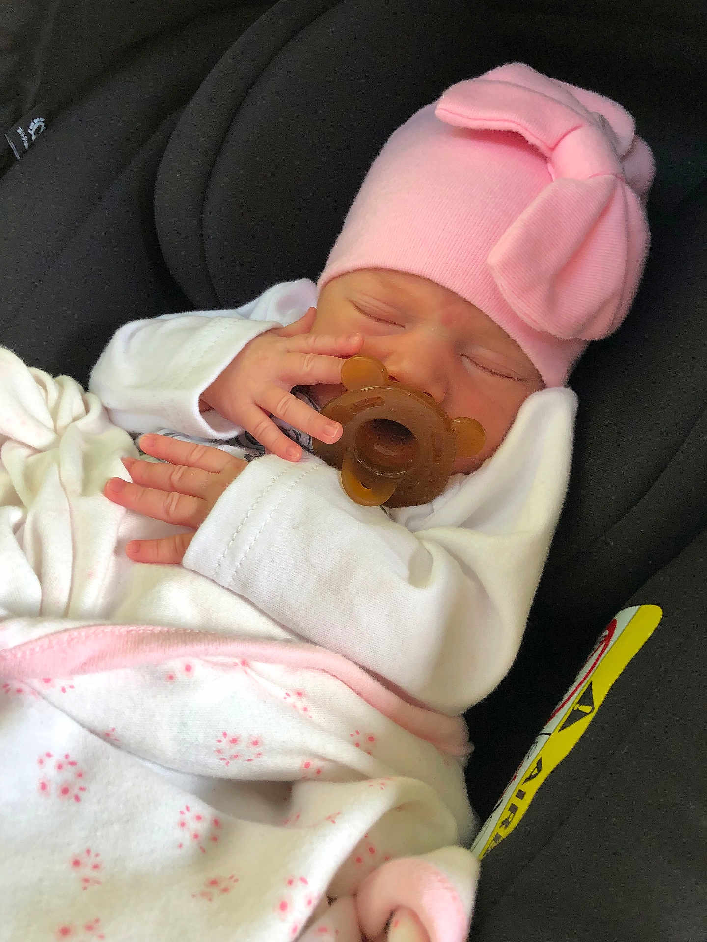 Natalia joined the competition — help win amazing prizes! baby, newborn, sleeping, pacifier, pink_hat, blanket, car_seat, infant, cute, child, peaceful, soft, clothing, resting, indoors, baby_clothes, headwear, sleep, small_hands, comfort