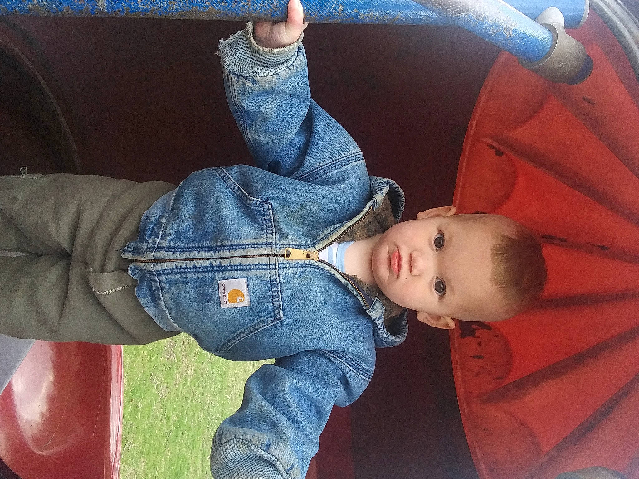 Jasper joined the competition — help win amazing prizes! auto_part, automotive_design, automotive_exterior, baby, baby_products, car_seat, child, comfort, denim, electric_blue, family_car, fun, grass, jeans, luxury_vehicle, motor_vehicle, mouth, person, sitting, toddler