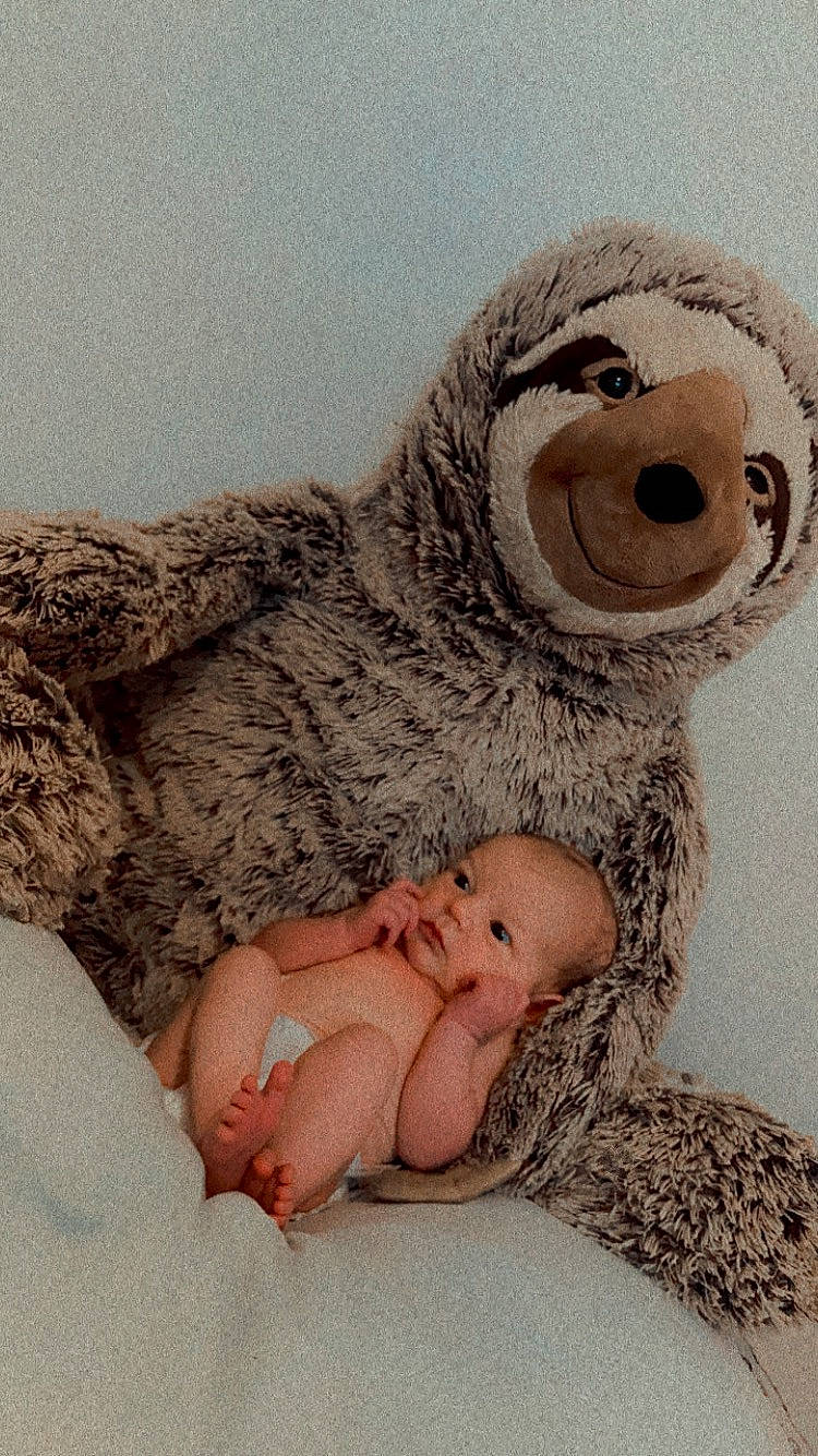 Everly is registered to the contest to win money with this photo: art, baby, baby_sleeping, baby_toddler_clothing, child, comfort, fur, grey, hat, headgear, linens, mammal, person, stuffed_toy, teddy_bear, terrestrial_animal, textile, toddler, toy, vertebrate
