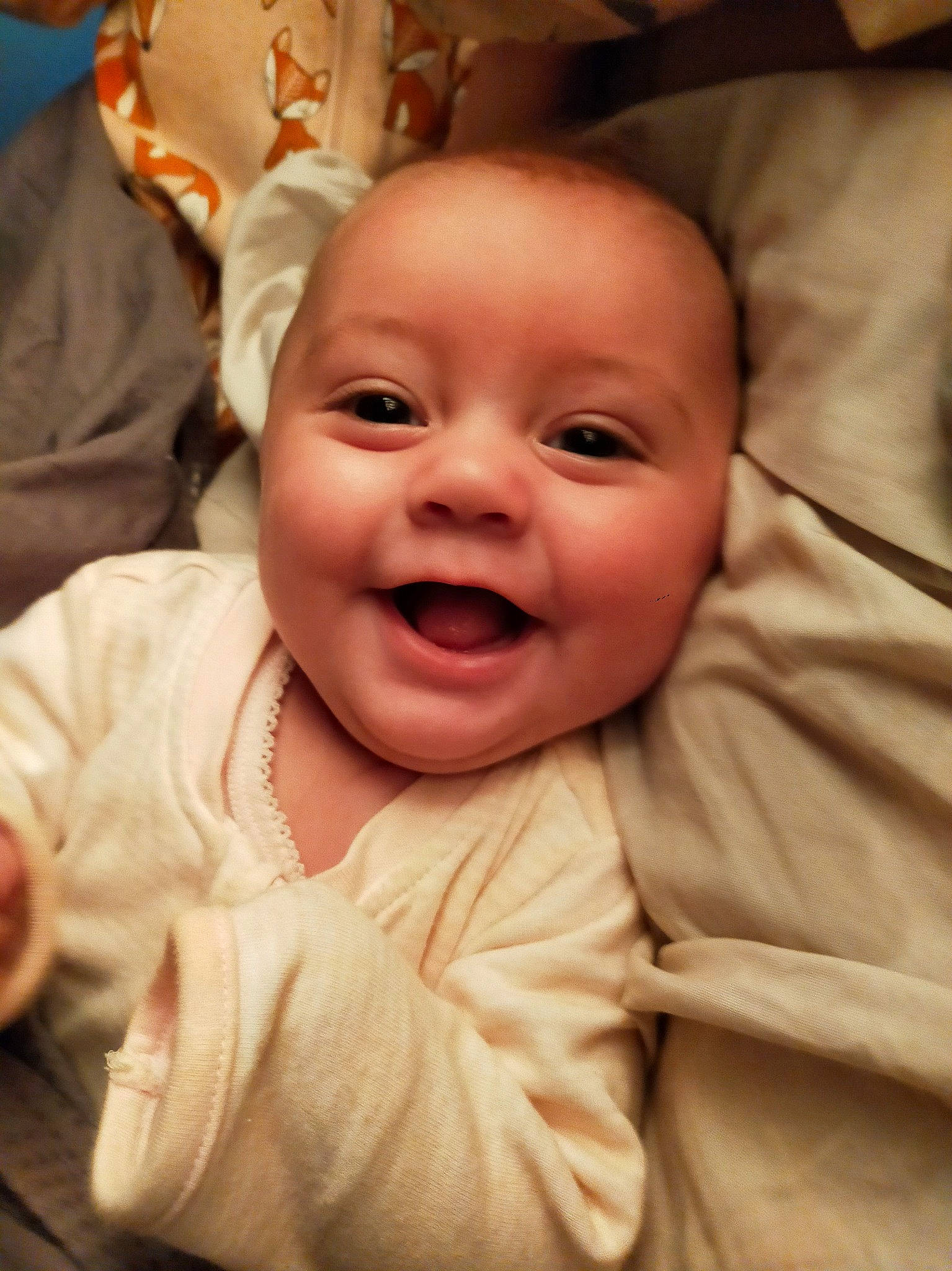 Denise joined the competition — help win amazing prizes! baby, baby_laughing, baby_making_funny_faces, cheek, child, chin, face, facial_expression, happy, head, laugh, lip, mouth, nose, person, skin, smile, toddler