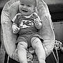 baby, baby_rocker, child, clothing, comfort, cushion, cute, face, feet, happy, indoor, infant, joy, legs, monochrome, person, portrait, seat, shorts, smiling