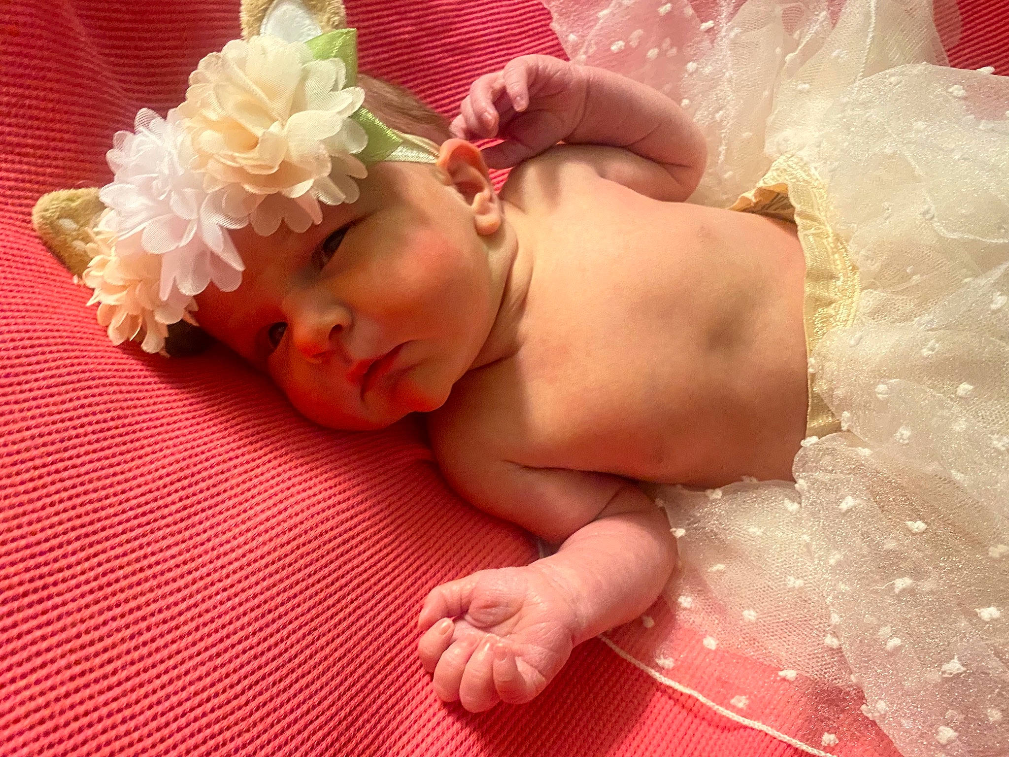 Kinley is registered to the contest to win money with this photo: baby, baby_sleeping, baby_toddler_clothing, bedding, child, comfort, eyelash, finger, flooring, flower, hand, head, headgear, headpiece, headwear, linens, person, petal, pink, skin