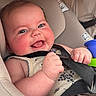 Landrie joined the competition — help win amazing prizes! baby, car_seat, child, smiling, happy, infant, harness, seatbelt, cute, face, skin, clothing, hand, expression, indoor, portrait, head, cheek, baby_girl, baby_boy