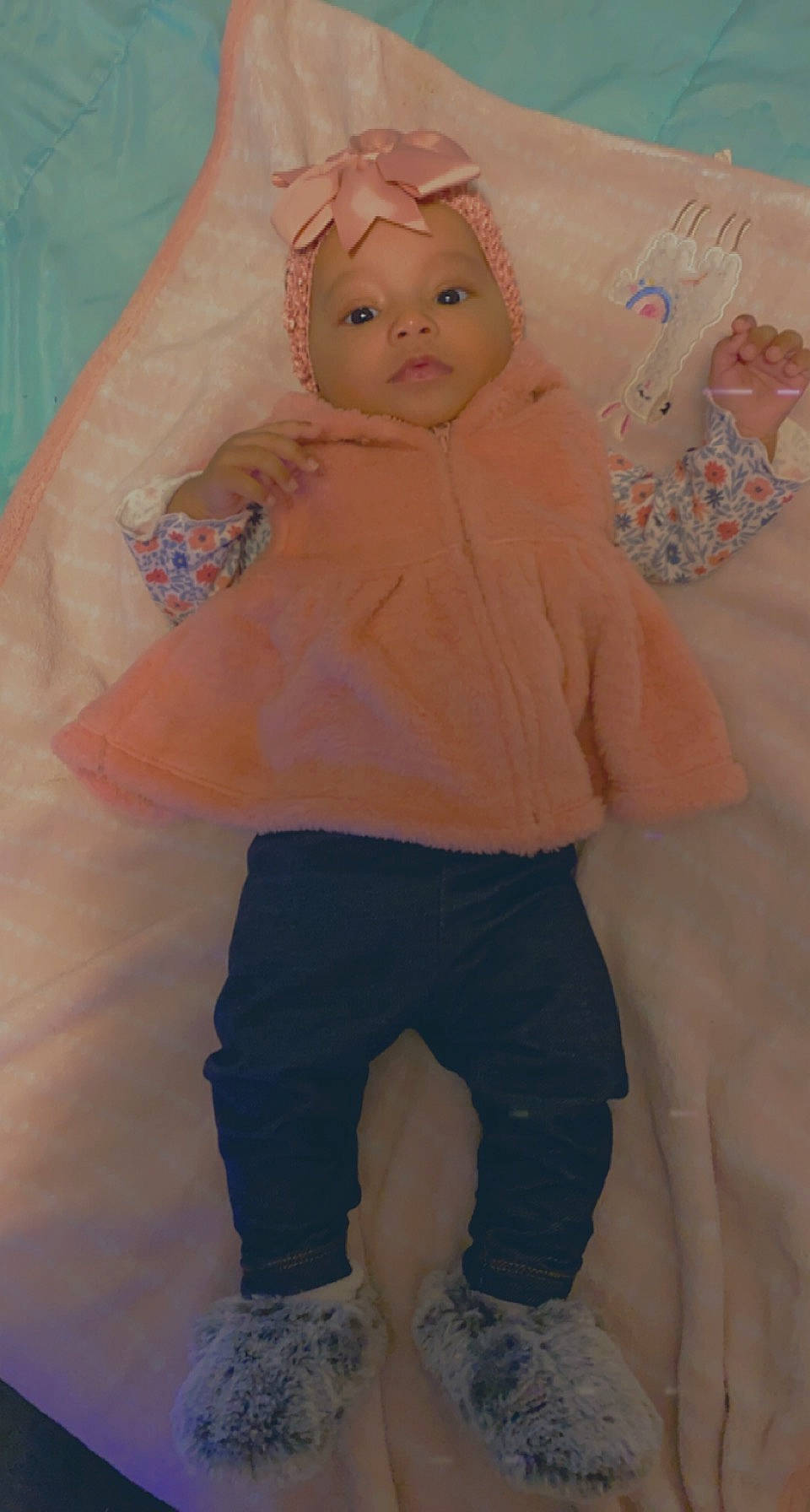 Laela joined the competition — help win amazing prizes! art, cheek, child, fictional_character, fun, fur, gesture, headgear, linens, pattern, peach, person, pink, play, room, sleeve, textile, toddler, toy, visual_arts