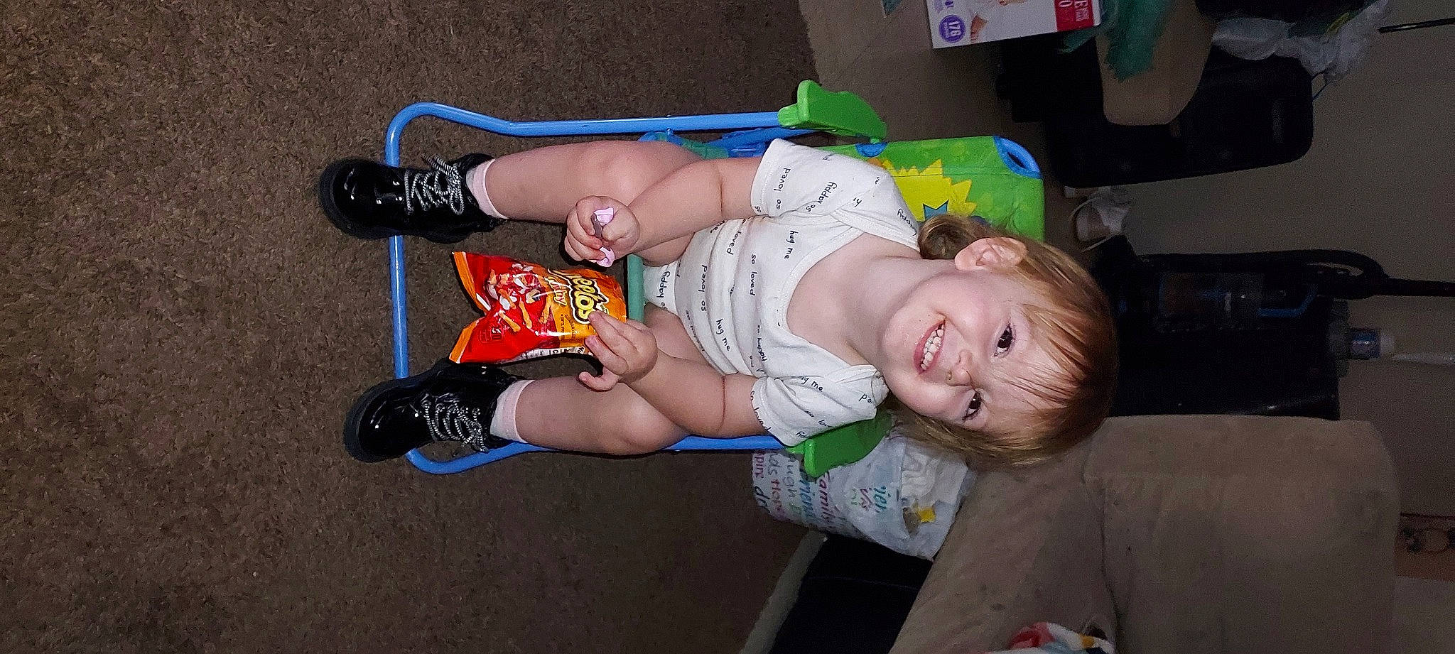 Diana joined the competition — help win amazing prizes! baby, baby_products, baby_toddler_clothing, child, costume, fun, happy, hat, helmet, human_leg, joy, knee, leisure, person, personal_protective_equipment, recreation, shorts, sitting, smile, thigh