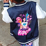 Skyla joined the competition — help win amazing prizes! child, girl, hair, ponytails, jacket, kpop, colorful_clothing, pants, outdoor, concrete, pillar, fashion, street_style, casual, standing, back_view, youth, playful, vibrant_colors, person