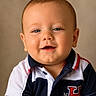 Kingslee joined the competition — help win amazing prizes! baby, child, smiling, face, polo_shirt, blue_eyes, short_hair, portrait, cute, happy, infant, clothing, casual, young_child, studio, indoors, person, headshot, toddler, fashion