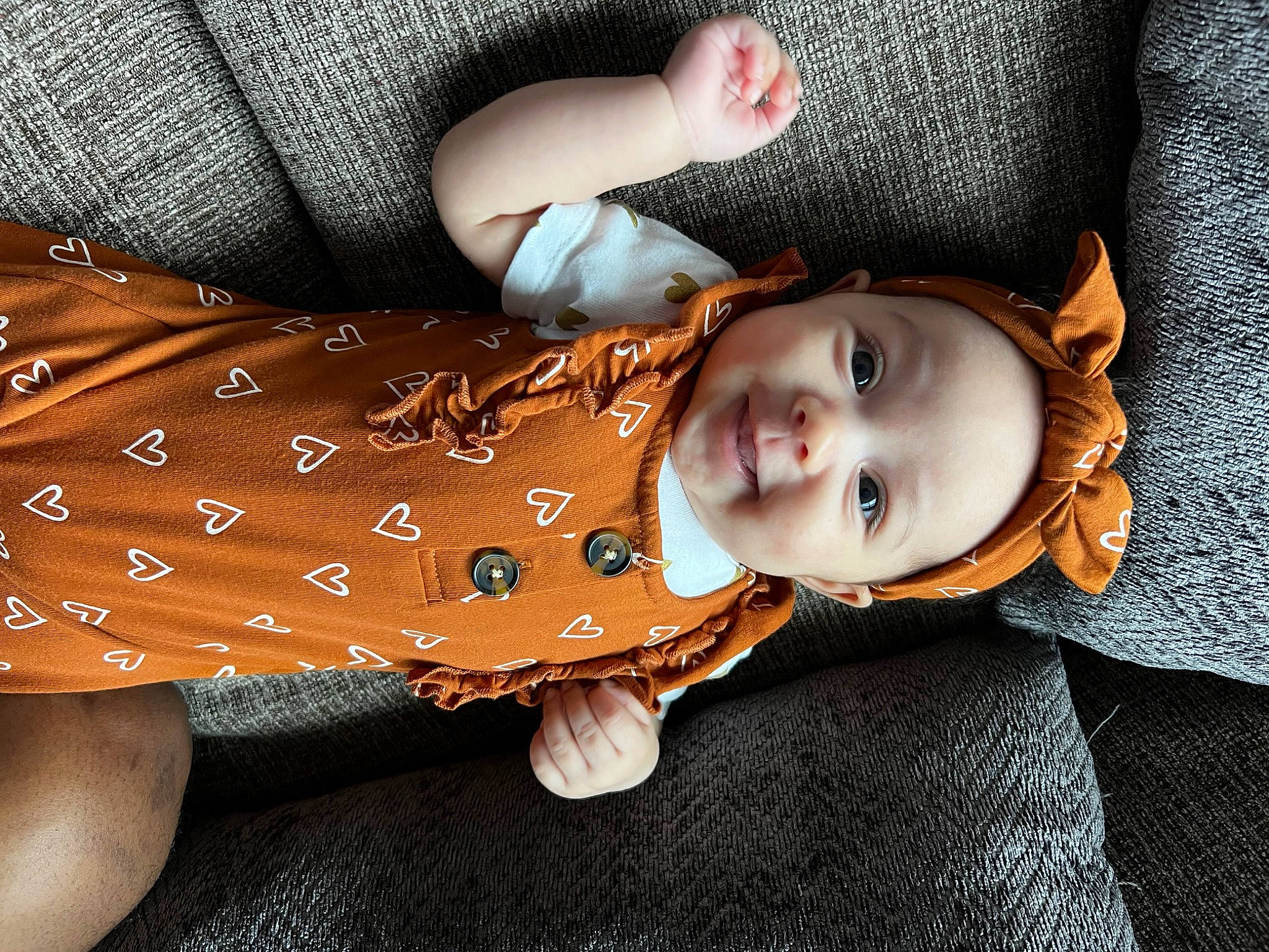 Kaylani is registered to the contest to win money with this photo: baby, baby_toddler_clothing, child, comfort, cool, face, flash_photography, hairstyle, hand, happy, hat, human_body, iris, lip, mouth, nose, person, skin, sleeve, smile