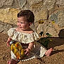 Zia joined the competition — help win amazing prizes! child, toddler, smiling, dress, lace, jar, pickles, vegetables, outdoor, sunlight, stone_wall, flower, sand, barefoot, cute, happy, nature, plant, daylight, portrait