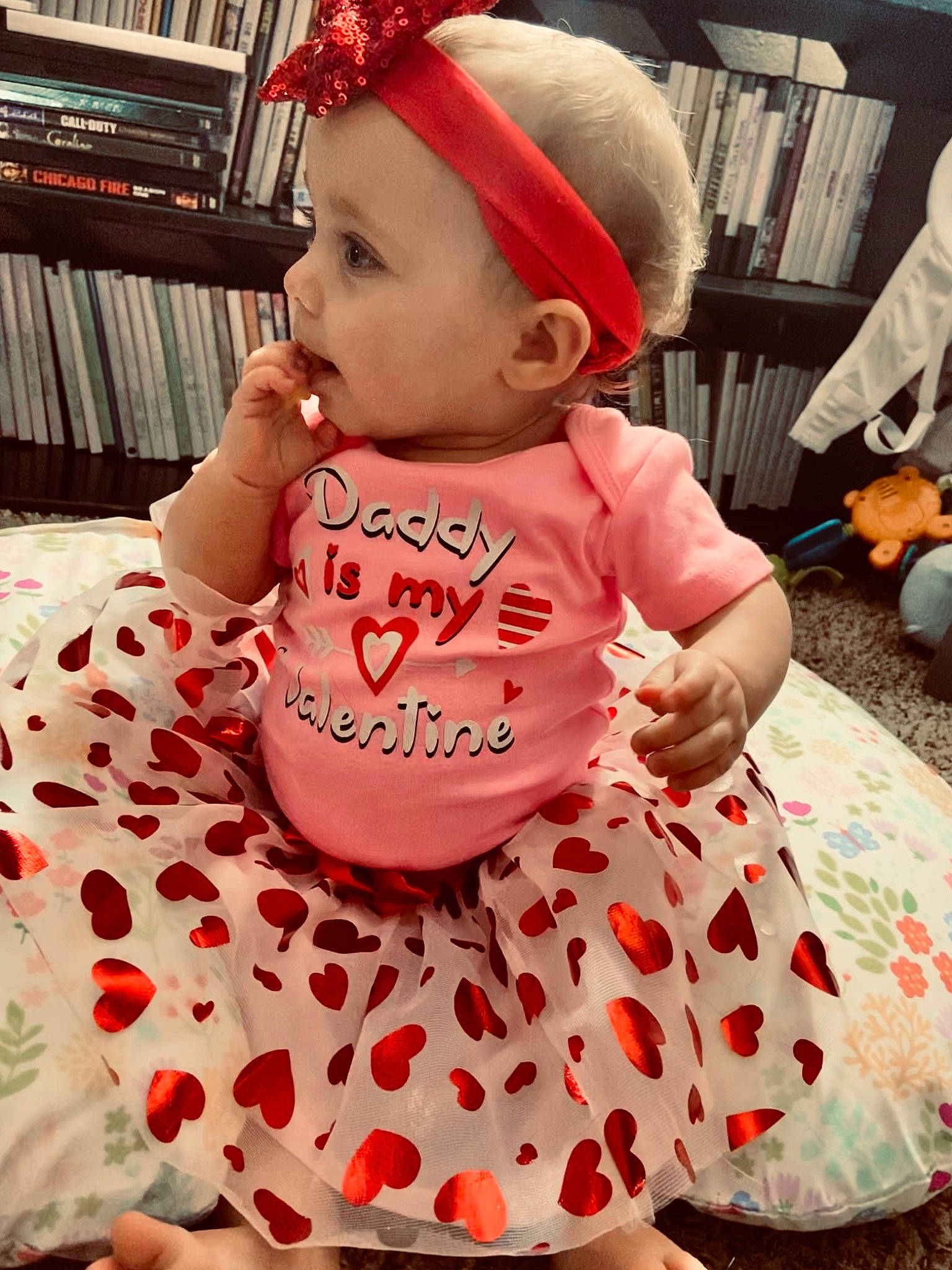 Daenerys joined the competition — help win amazing prizes! baby, baby_products, baby_toddler_clothing, child, clothing, costume, hair_accessory, headgear, peach, person, pink, product, red, toddler