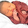 Cheyanne is registered to the contest to win money with this photo: newborn, baby, sleeping, infant, onesie, maroon, stars, moon, hand, face, soft, blanket, cozy, peaceful, closeup, portrait, child, resting, cute, indoors