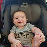 Cheyanne joined the competition — help win amazing prizes! baby, infant, smiling, car_seat, graco, onesie, pacifier, child, cute, happy, hand, foot, clothing, indoor, seat, person, face, chubby_cheeks, baby_toys, comfort