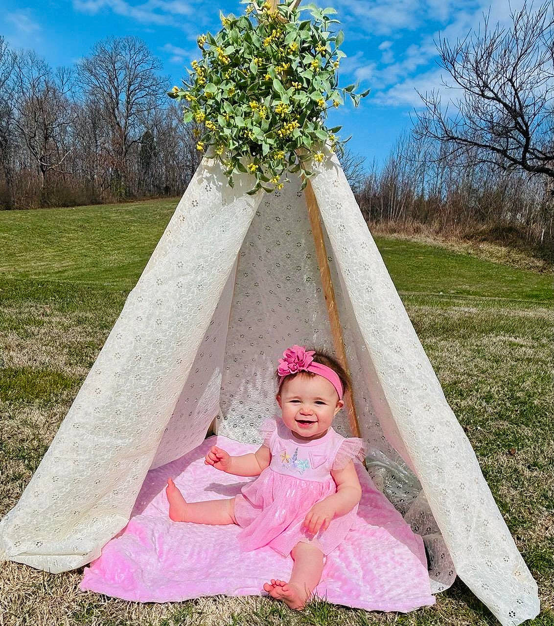 Hazel joined the competition — help win amazing prizes! botany, cloud, dress, flower, grass, grassland, happy, headgear, headwear, joy, leaf, leisure, meadow, people_in_nature, person, petal, pink, plant, pole, recreation