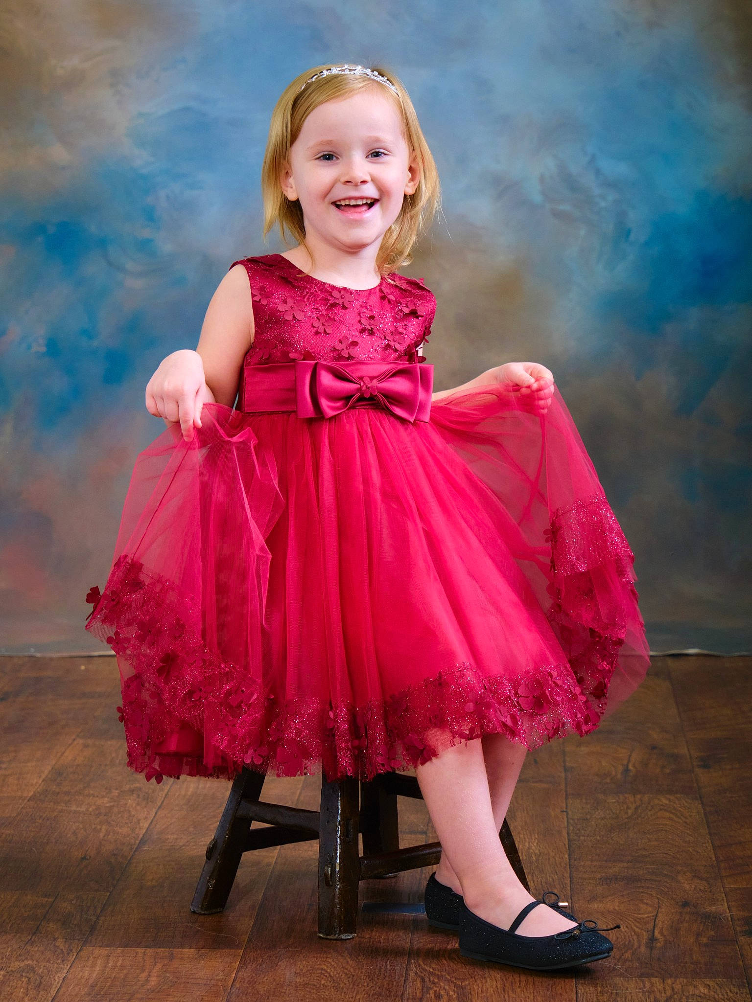 Dahlia joined the competition — help win amazing prizes! baby_toddler_clothing, day_dress, dress, embellishment, face, flash_photography, footwear, formal_wear, hair, happy, iris, joy, magenta, one_piece_garment, person, pink, purple, sandal, sleeve, smile