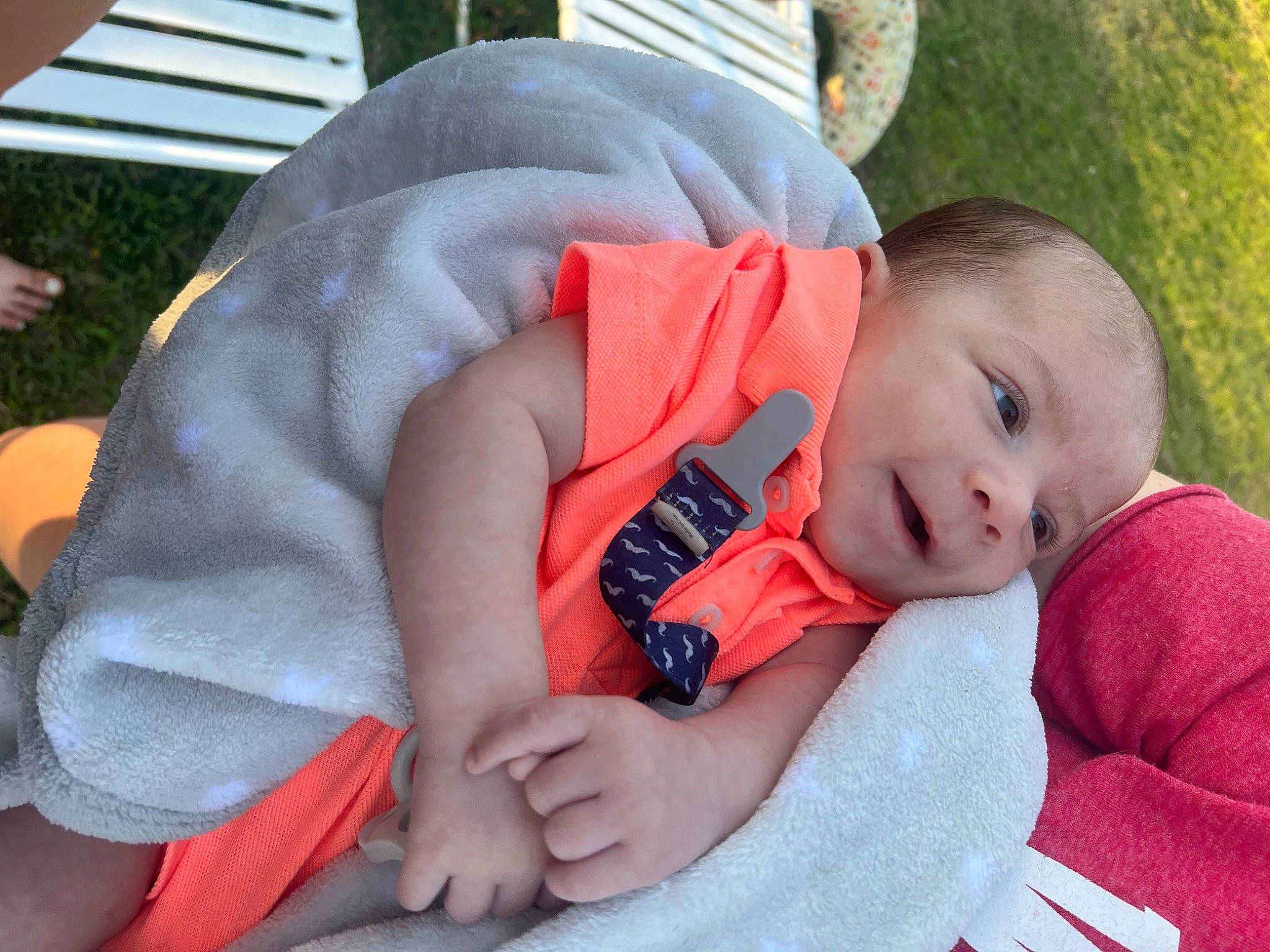 Princeton is registered to the contest to win money with this photo: baby, baby_products, baby_toddler_clothing, carmine, cheek, child, comfort, fun, grass, happy, lap, linens, pattern, person, portrait_photography, sitting, skin, toddler, tree, wood