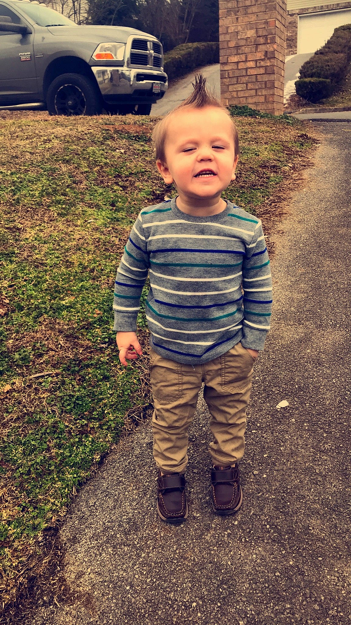Jaxson Storm joined the competition — help win amazing prizes! boy, child, cool, day, emotion, facial_expression, fun, grass, person, photograph, photography, plant, sitting, smile, snapshot, soil, standing, toddler, tree, vacation
