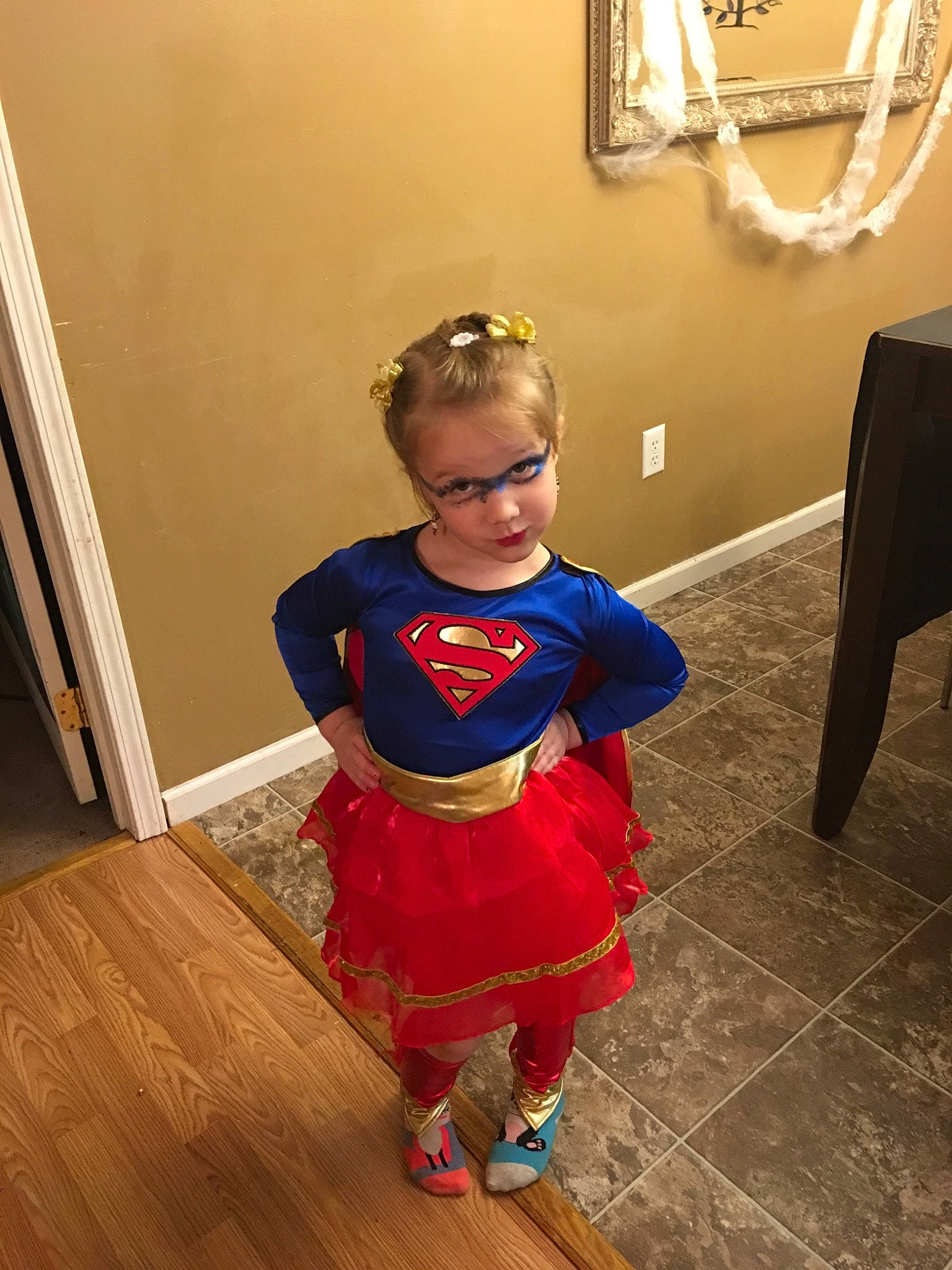 Bentleigh Marie is registered to the contest to win money with this photo: blue, child, clothing, costume, day, floor, flooring, fun, girl, leg, person, play, product, red, shoulder, skin, smile, standing, textile, toddler