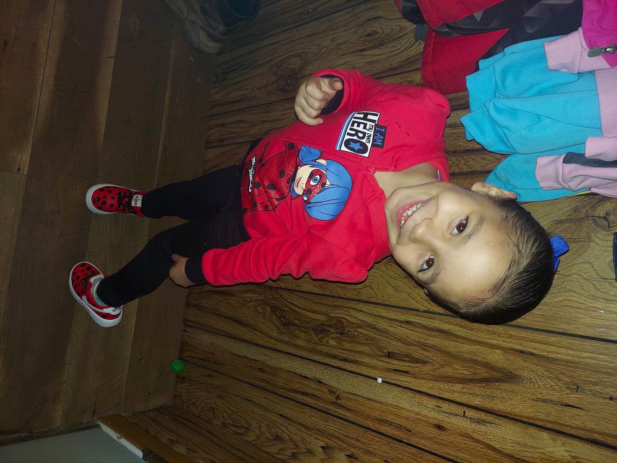 Ashlynn Grace joined the competition — help win amazing prizes! baby, baby_toddler_clothing, carmine, child, comfort, flooring, fun, hardwood, hat, joy, outdoor_shoe, pattern, person, plank, sleeve, smile, toddler, varnish, walking_shoe, wood