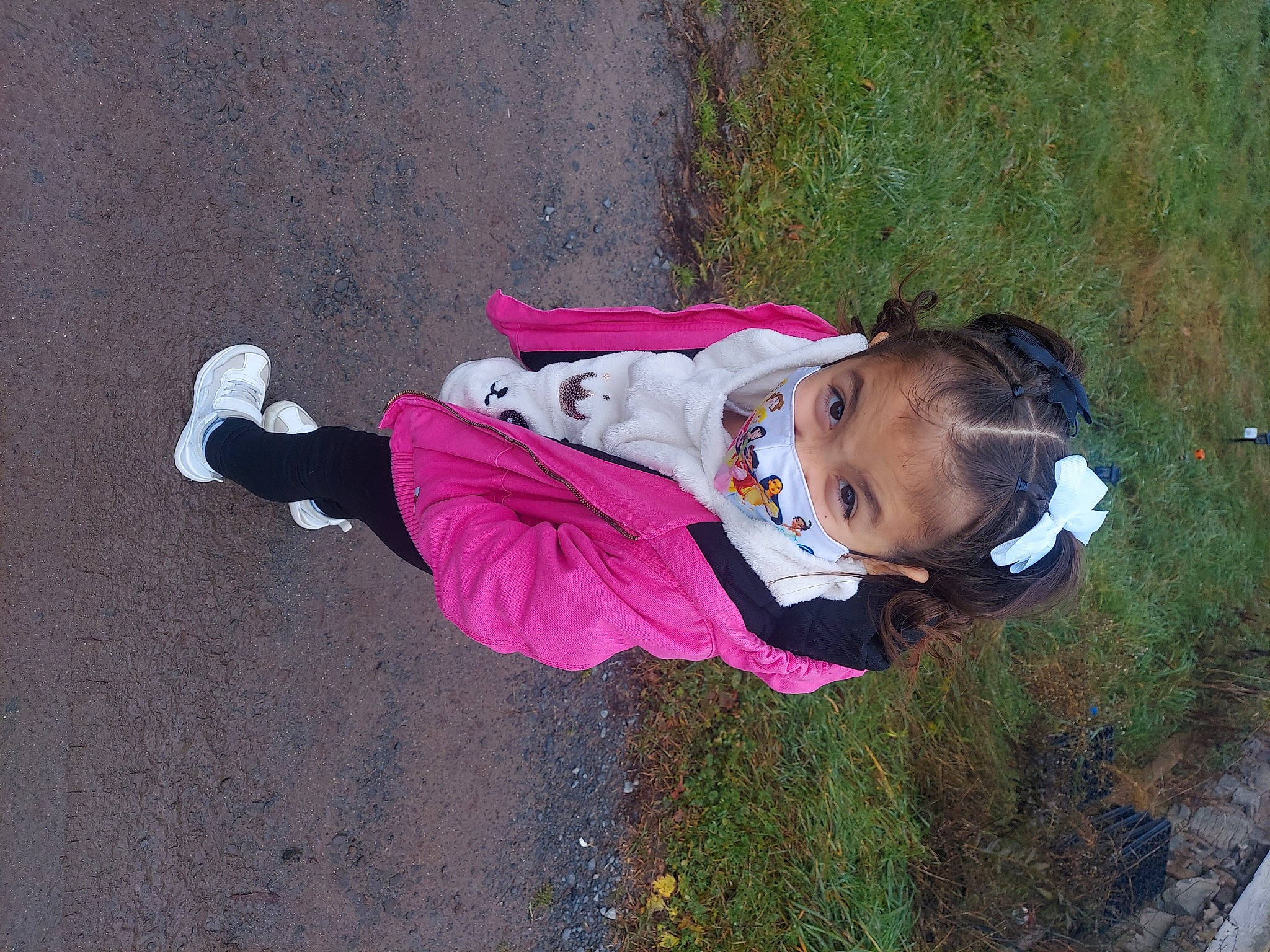 Ashlynn Grace is registered to the contest to win money with this photo: asphalt, carmine, child, eyewear, fun, grass, happy, leisure, magenta, people_in_nature, person, plant, recreation, road_surface, sidewalk, smile, sneakers, soil, toddler, tree