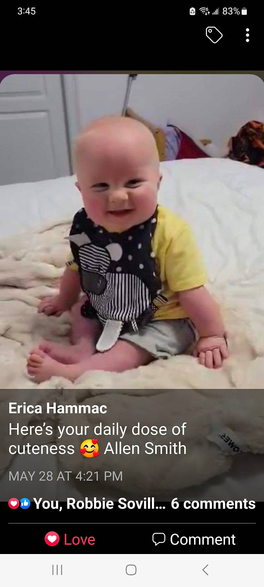 Sawyer joined the competition — help win amazing prizes! arm, baby, baby_products, baby_toddler_clothing, child, comfort, doll, finger, flooring, happy, linens, nail, pattern, person, photo_caption, sitting, skin, sleeve, thumb, toddler