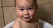 Eli joined the competition — help win amazing prizes! baby, bath, bath_time, bathtub, child, childhood, cute, happy, indoor, nude, person, portrait, sitting, skin, smiling, tiled_wall, water, water_droplets, wet_hair, young_child