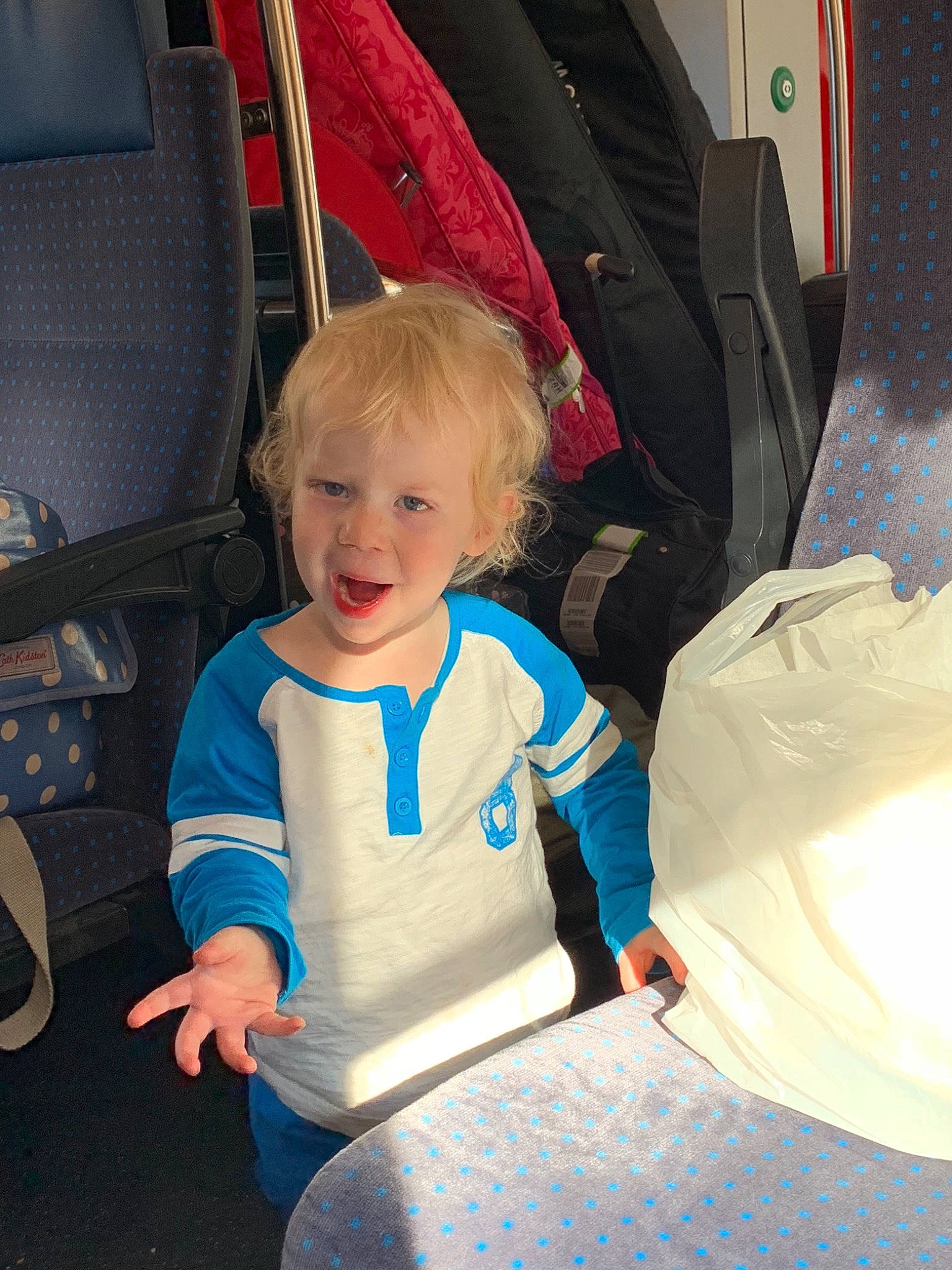 Noah is registered to the contest to win money with this photo: auto_part, car, car_seat, child, family_car, person, seat_belt, sitting, toddler