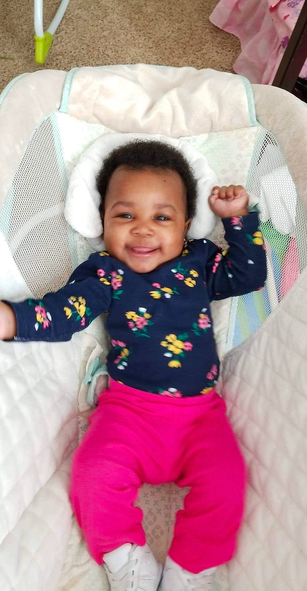 Kelani is registered to the contest to win money with this photo: baby_products, child, day, fun, girl, infant, joy, person, pink, product, skin, smile, textile, toddler