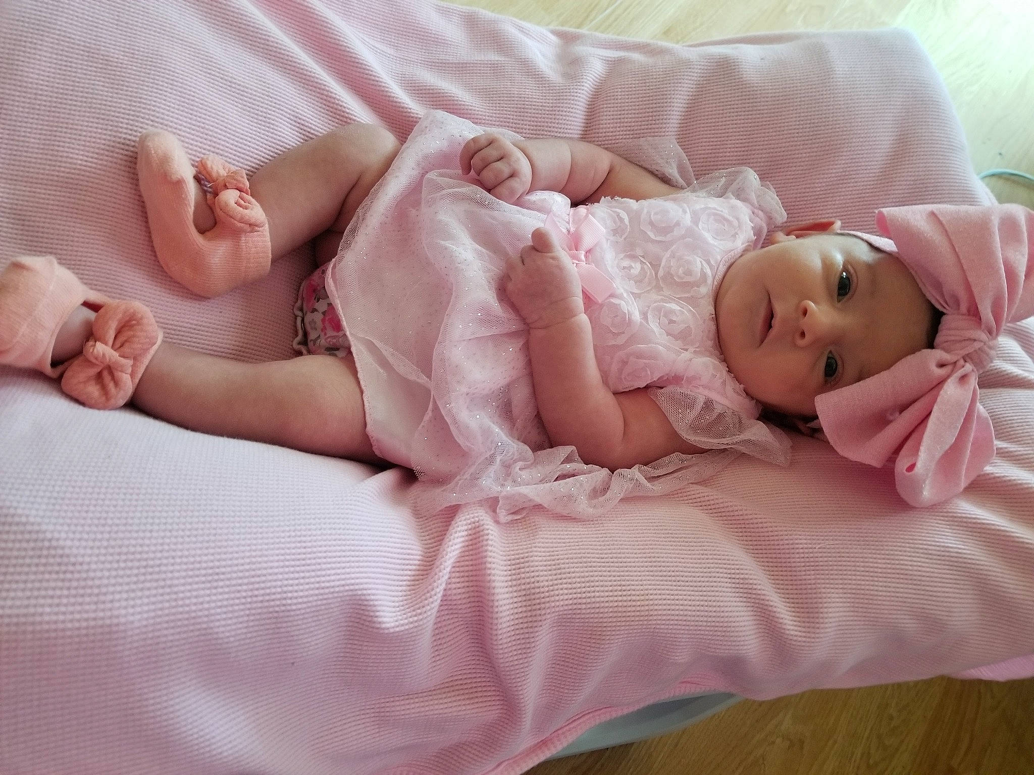 Serenity joined the competition — help win amazing prizes! arm, baby, baby_toddler_clothing, child, comfort, dress, eyelash, face, finger, hand, head, headwear, human_body, human_leg, leg, lip, person, pink, skin, thigh