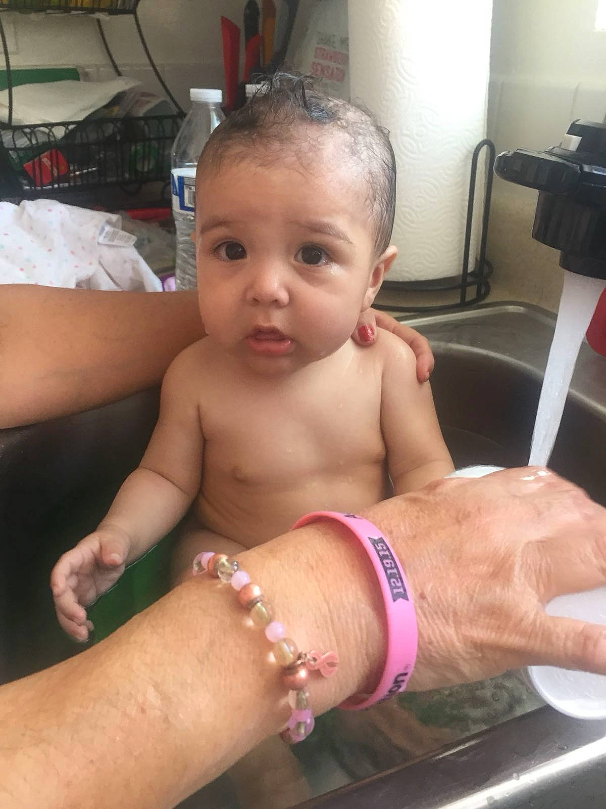 Breanna joined the competition — help win amazing prizes! arm, baby, barechested, bathing, chest, child, finger, hand, muscle, person, skin, thumb, toddler