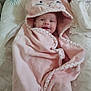 Wendy participe au concours pour gagner de l'argent avec cette photo : baby, pink_towel, hooded_towel, smiling, cute, infant, bed, blanket, diapers, cozy, soft, child, wrapped, cute_face, happy, sleepwear, indoor, portrait, newborn, resting