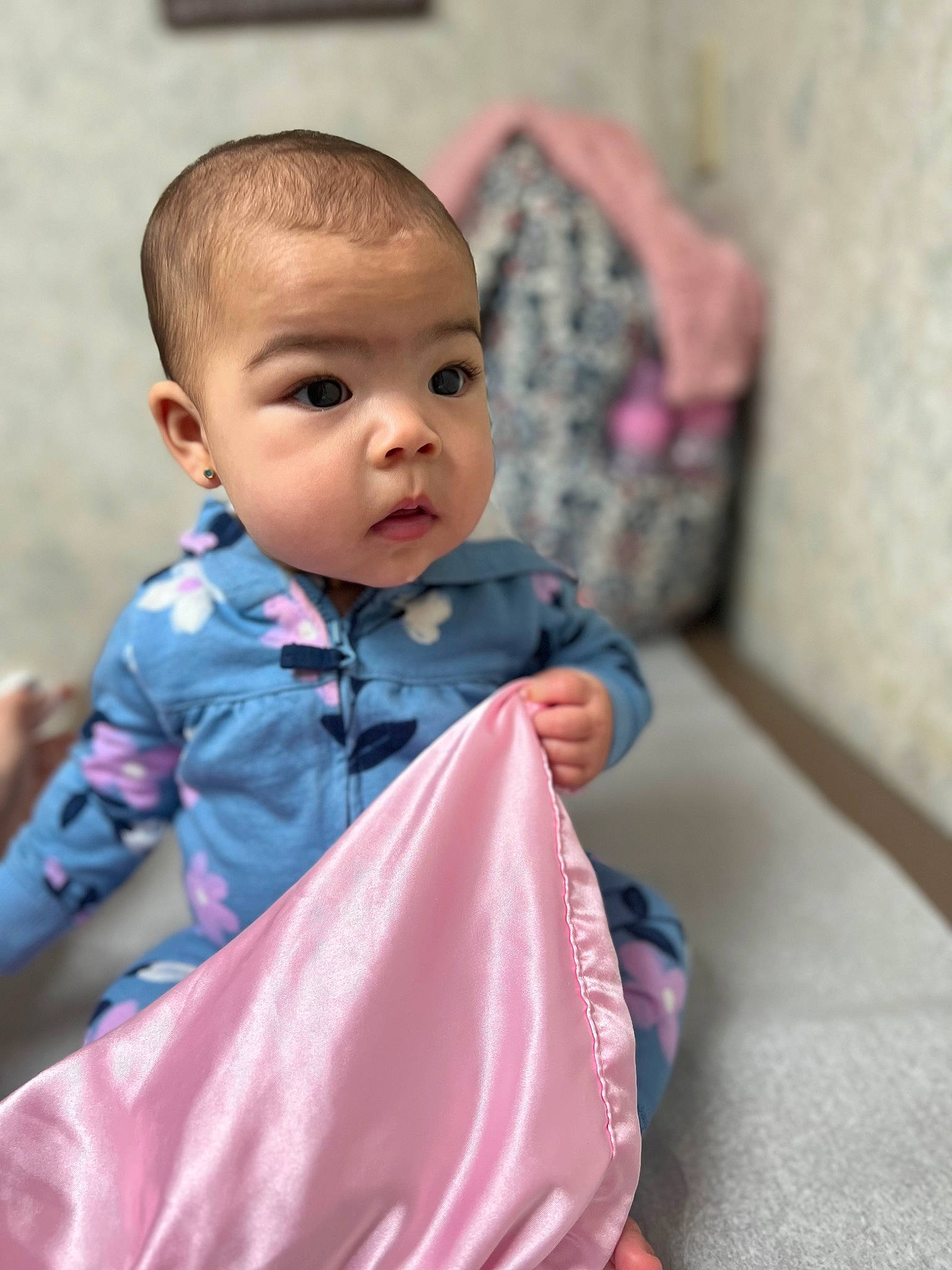 Klara is registered to the contest to win money with this photo: baby, baby_products, baby_toddler_clothing, cheek, child, dress, fashion_design, fun, happy, leisure, magenta, pattern, person, pink, portrait_photography, room, sitting, skin, sleeve, toddler