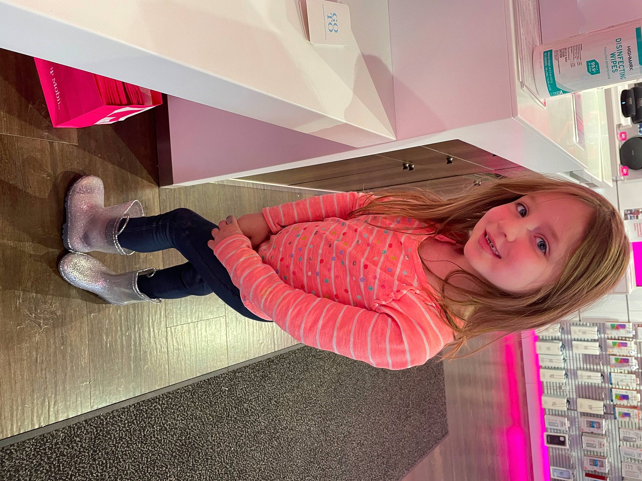 Shelby joined the competition — help win amazing prizes! child, comfort, fashion, floor, flooring, fun, happy, human_leg, joy, knee, leg, magenta, pattern, person, pink, purple, room, smile, sock, sportswear