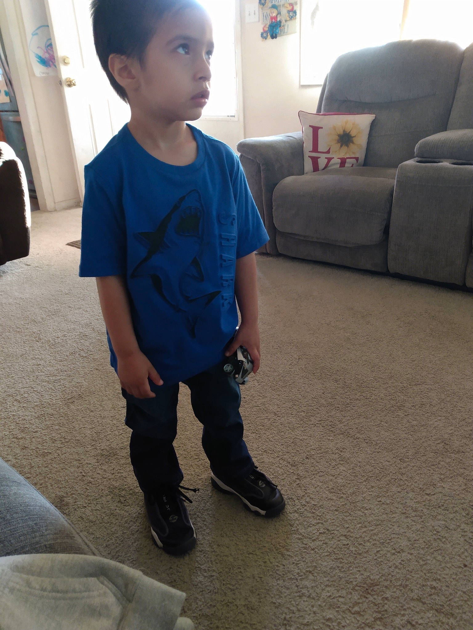 Connor joined the competition — help win amazing prizes! baby_toddler_clothing, child, cool, couch, eye, face, floor, flooring, fun, gas, hair, hairstyle, head, human_body, joint, person, shoulder, skin, sleeve, toddler