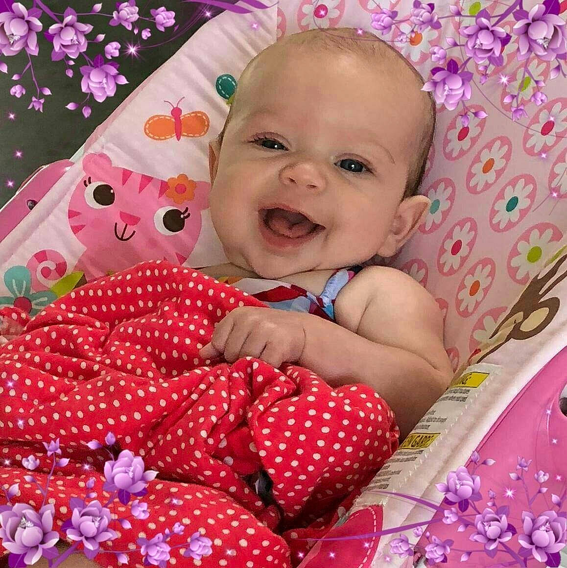 Lillith joined the competition — help win amazing prizes! bedtime, cheek, child, design, eye, facial_expression, girl, infant, iris, lip, mouth, nose, pattern, person, petal, pink, product, skin, smile, textile