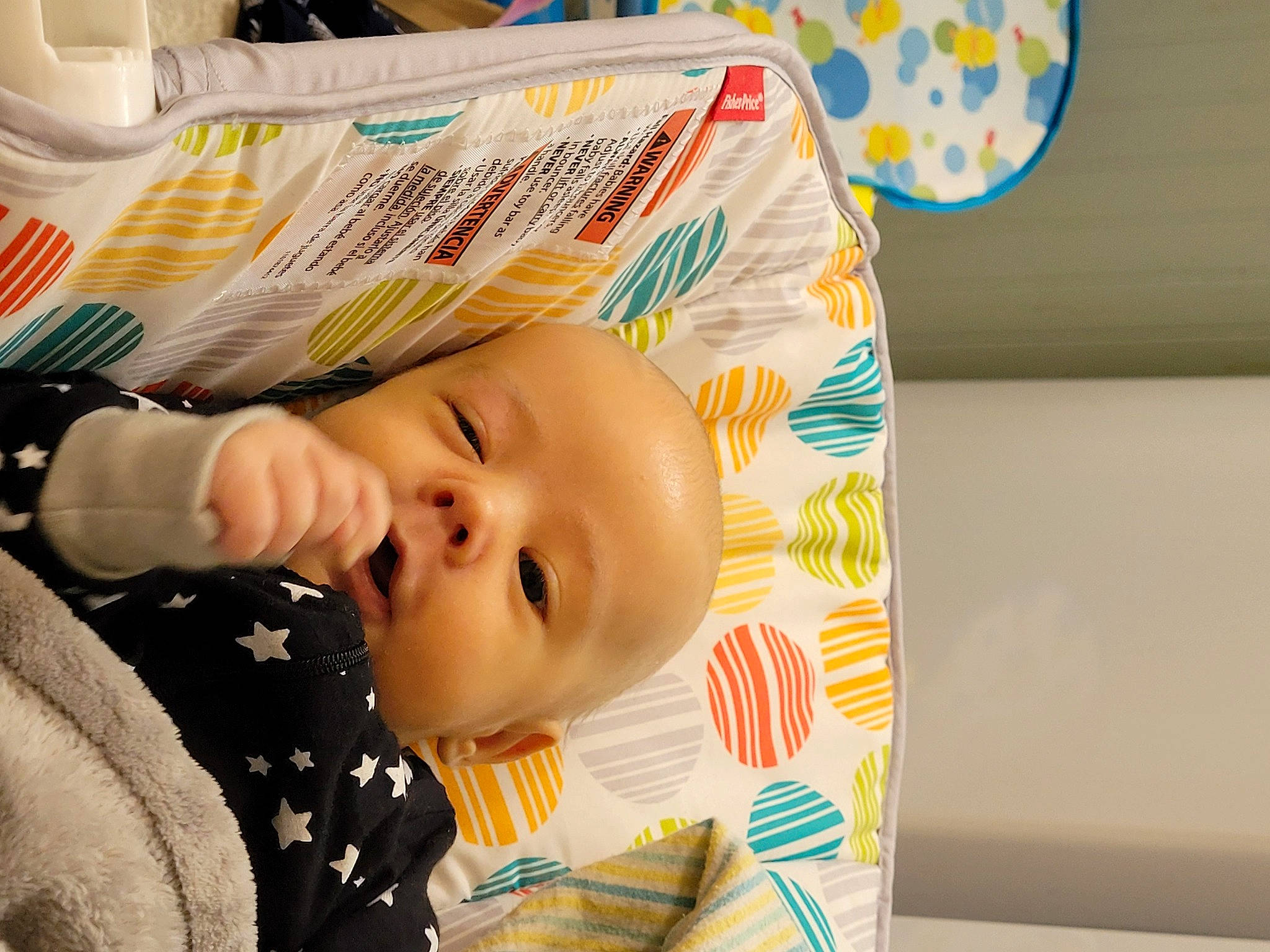 Logan joined the competition — help win amazing prizes! baby, baby_products, baby_toddler_clothing, cheek, child, comfort, eyelash, happy, linens, nose, pattern, person, room, sleeve, toddler