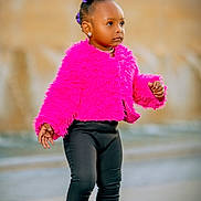 Mlonge joined the competition — help win amazing prizes! black_leggings, child, colorful_boots, confident, cute, daylight, earrings, fashion, fluffy_jacket, fuzzy_boots, hair_beads, outdoor, pavement, pink_jacket, purple_beads, side_profile, street, toddler, walking, young_child