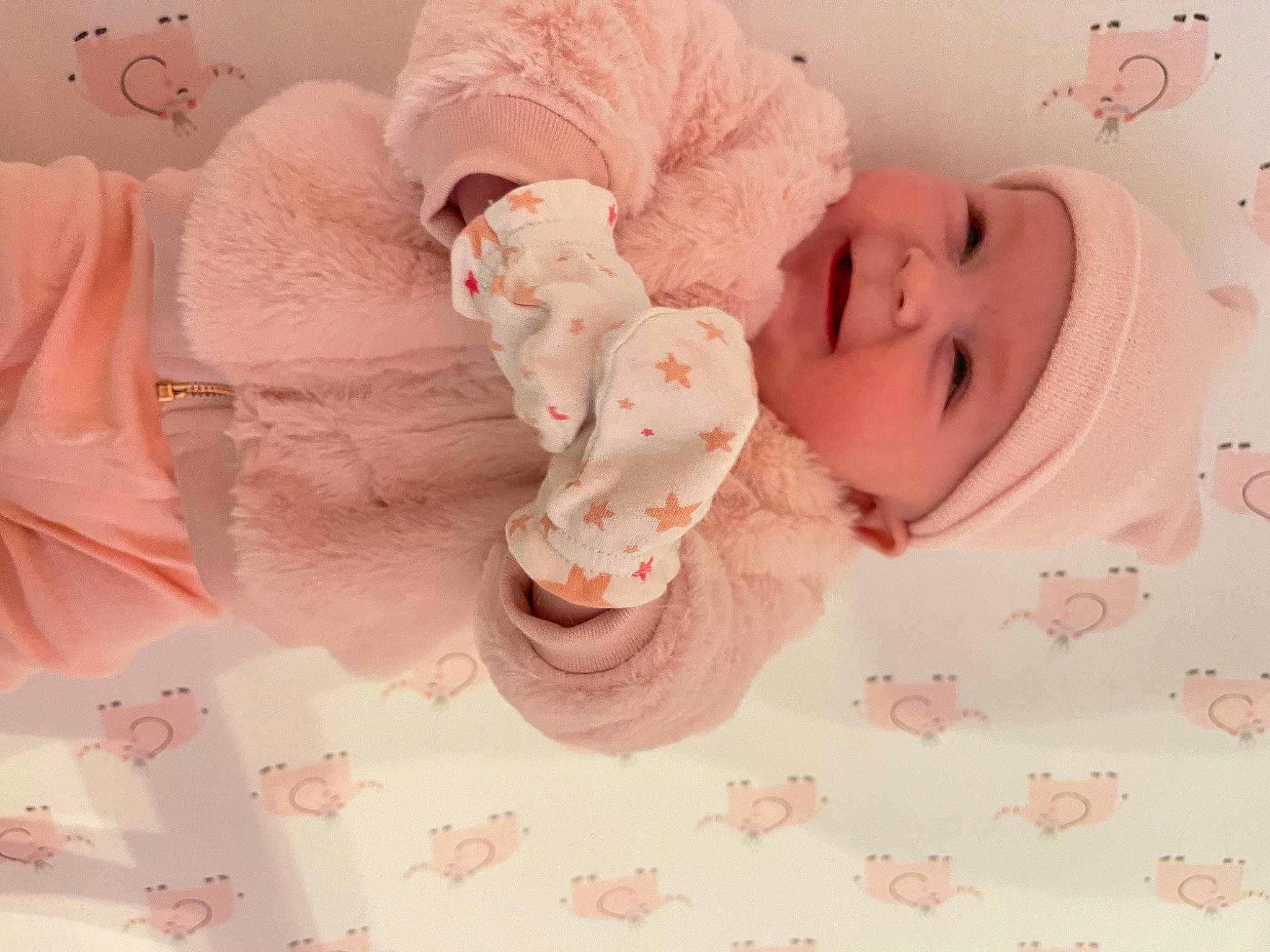 Aubrey joined the competition — help win amazing prizes! baby, baby_products, baby_sleeping, baby_toddler_clothing, cheek, child, comfort, hair_accessory, happy, headgear, headpiece, headwear, linens, peach, person, pink, skin, sleeve, smile, sweetness