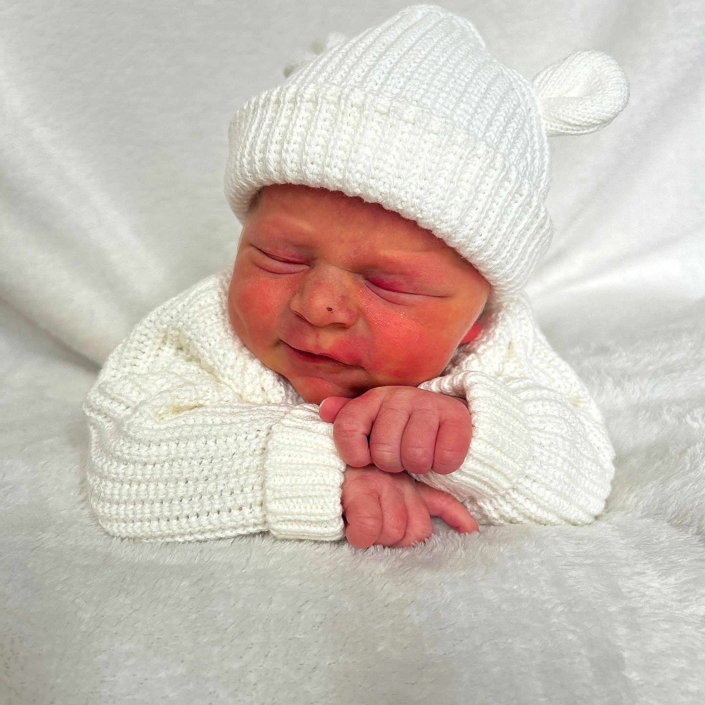 Freddie-James joined the competition — help win amazing prizes! baby, beanie, blanket, bodypart, bonnet, cap, clothing, face, finger, glove, hand, hat, head, knitwear, newborn, person, photography, portrait, sleeping, sweater