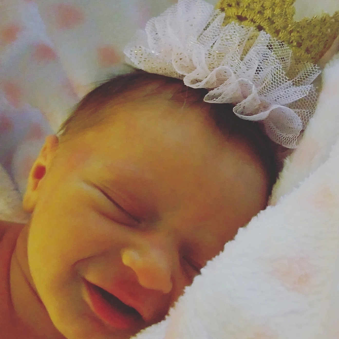 Blakelynn is registered to the contest to win money with this photo: baby, baby_sleeping, cheek, child, fashion_accessory, hair_accessory, headband, headgear, lip, nose, person, photography, pink, skin, sleep, smile, toddler, yellow